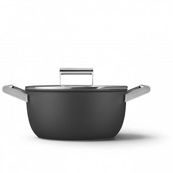Посуда для приготовления Smeg CKFC2411BLM Кастрюля с двумя ручками и крышкой 24 см, черная
