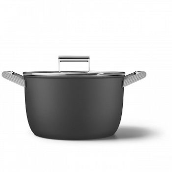 Посуда для приготовления Smeg CKFC2611BLM Кастрюля с двумя ручками и крышкой 26 см, черная